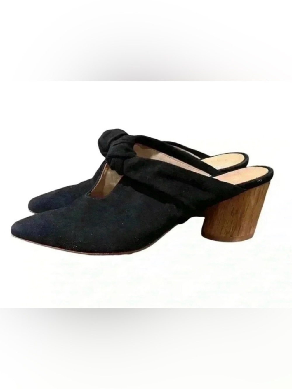 Bernardo Finley Suede Knot Wood Block Heel Mules Black - Picture 5 of 12